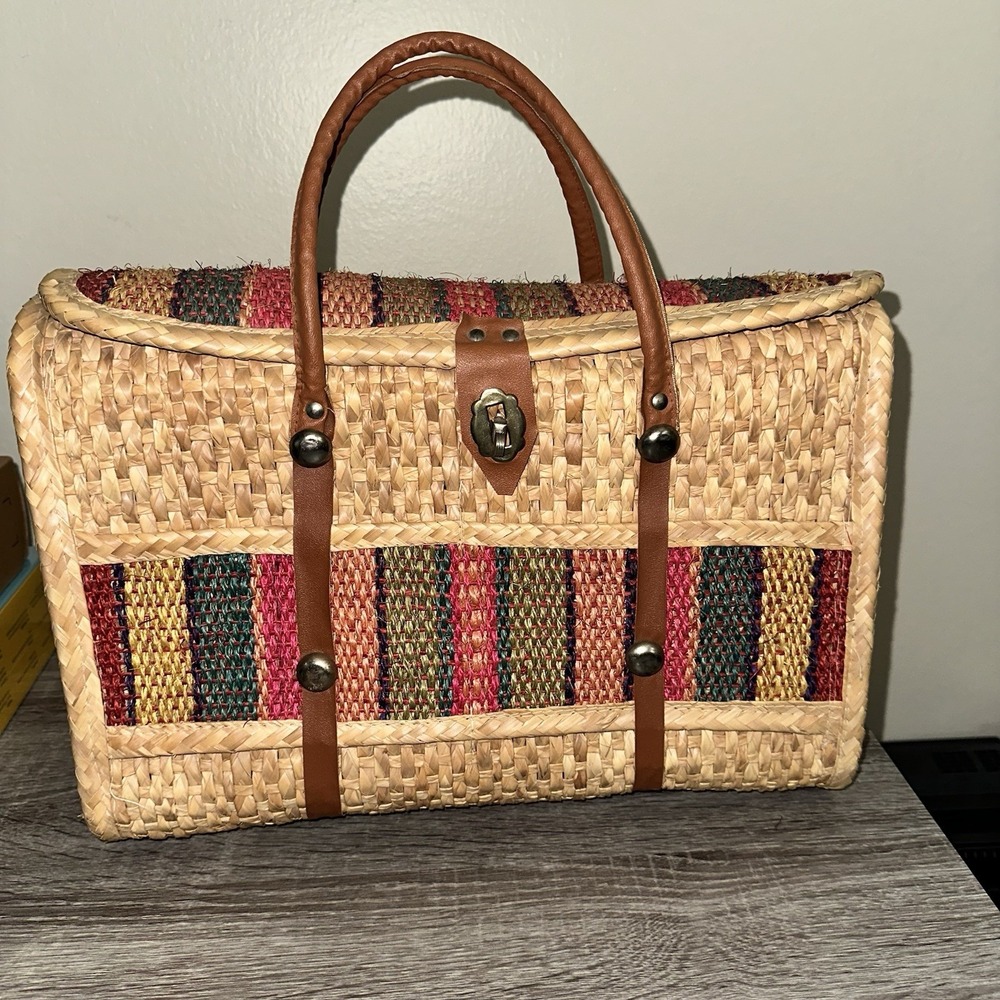 Tote Market Arm Bag Purse Large Woven Colorful Raffia‎ Straw Beach Picnic Boho